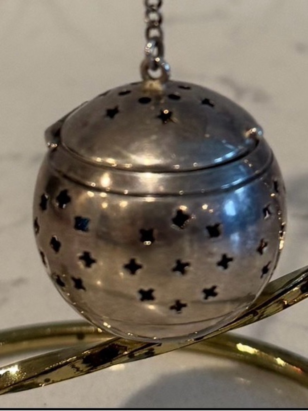 Antique W&W Sterling Silver Tea Infuser Stars Cutouts Hinged